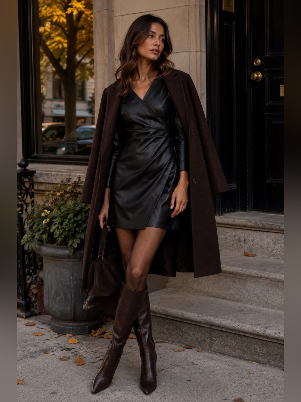 Mango Black Faux Leather Dress NWT